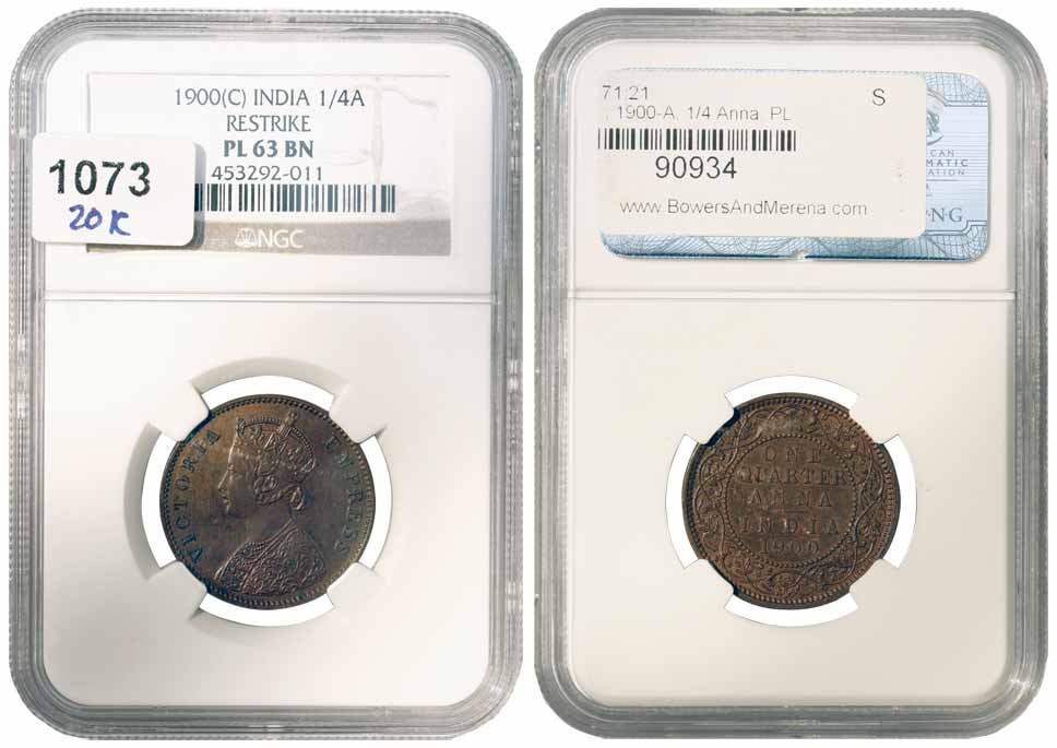 Victoria Empress, Copper, ¼ Anna, 1900, Calcutta Mint. Graded and slabbed by the NGC as PL