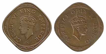 George VI, Cupro-Nickel, 2 Anna, Lakhi of rev type. Very Fine+, Scarce.
