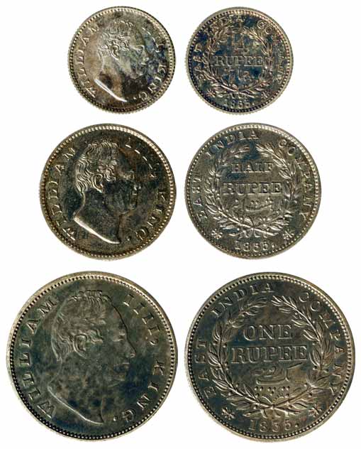 East India Company – Universal Issues, William IV, Silver (3), Set of 3 Proof Coins: 1835,