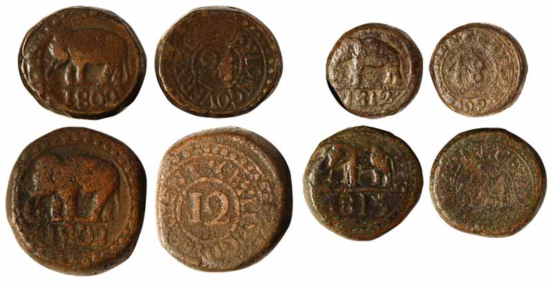 Ceylon (Sri Lanka), British, Copper (4), Stuiver 12 to Rix-Dollar, 1802; Stuiver 24 to Rix
