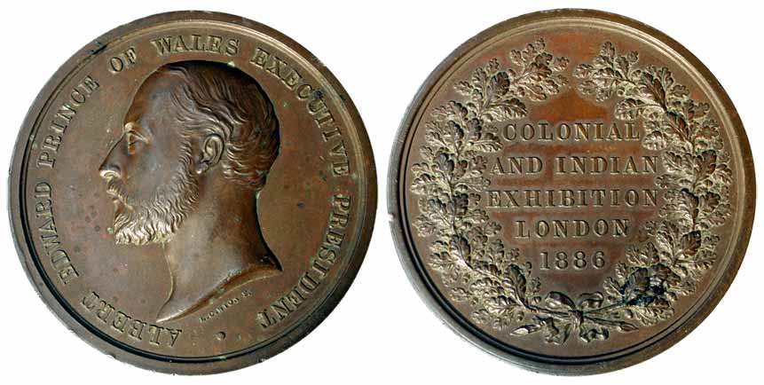 Edward VII as Prince of Wales, Copper, Colonial and Indian Exhibition Medal, portrait of t