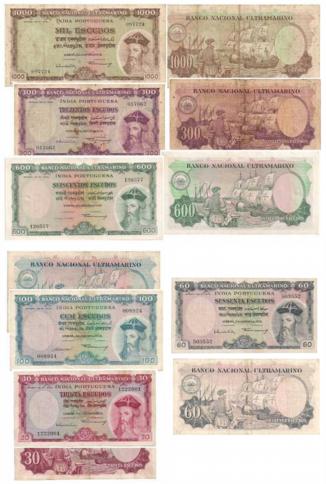 Escudos 30, 60, 100, 300, 600 &amp; 1000, a set of 6 different Notes, 7thIssue, 1959, With