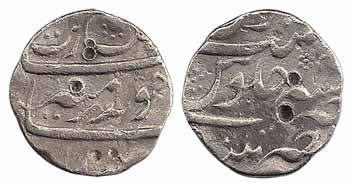 Aurangzeb, Silver, Rupee, Nusratgarh Mint, mint name at bottom on rev (KM 300.69). Test ma