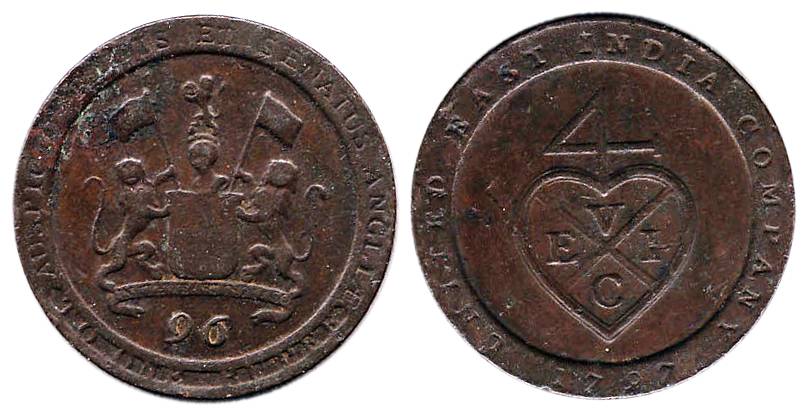 Copper Dub or 1/96-Rupee, 1797, Soho Mint, obv: United East India Company written under co