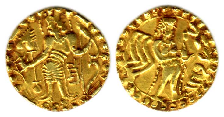 Post-Gupta Bengal, Samatata (c. AD 600), Gold Dinar,(5.6gms) Early type Samatata coin with