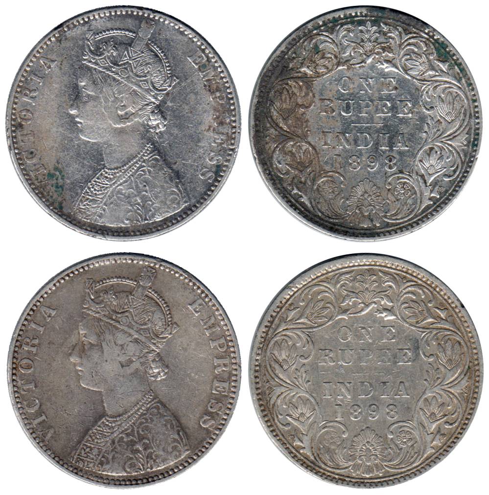 Victoria Empress, Silver (2), Rupee, 1898, Bombay Mint, B Incused, obv C2, Rev I. Fine+ to