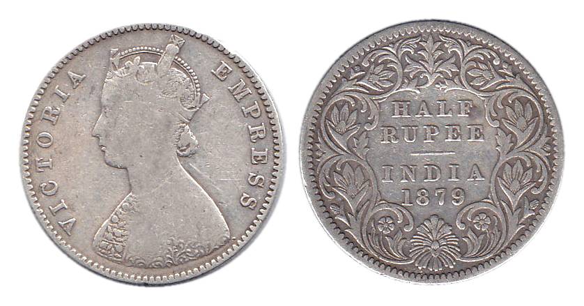 Victoria Empress, Silver, ½ Rupee, 1879. Fine+, Rare.