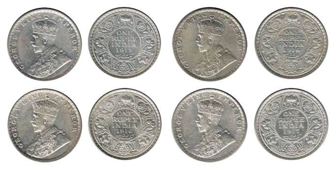 George V, Silver (7), Rupee, 1913 (2), Bombay Mint, 1914, Bombay Mint, 1916(2), Calcutta M