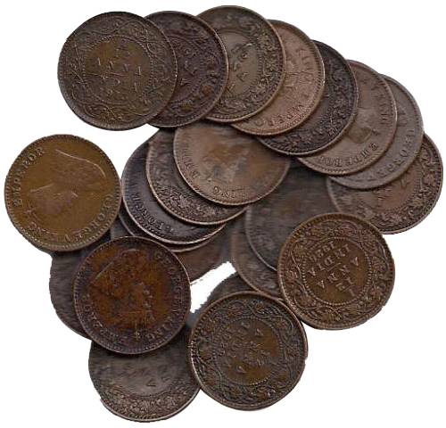 Copper (26), 1/12 Anna, various dates from 1912 to 1921 (10), 1923 to 1936 (14), and 1939 