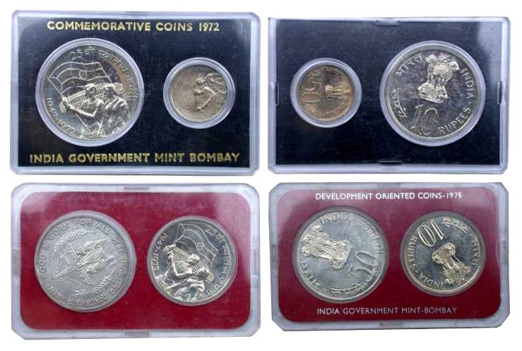 UNC Sets (2) of 1972 and 1976, 2 Coins Sets, Bombay Mint, 25th Anniversary of Independence
