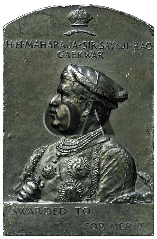 Baroda State, Sayaji Rao III, Lead, Plaque, with the portrait of the maharaja to left on o