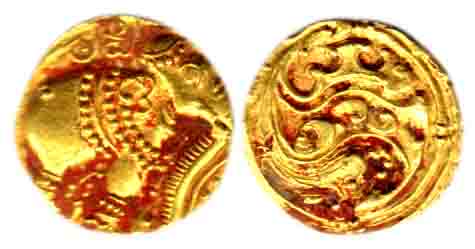 Gangas of Talakad, Gold, Elephant Pagoda, an elephant standing to right with two Kannada c