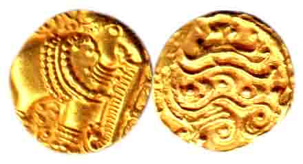 Gangas of Talakad, Gold, Elephant Pagoda, an elephant standing to right with two Kannada c