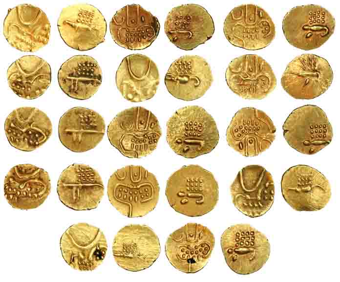 Coorg, Gold (14), Vira Raya Fanam, with a Boar on rev, many a times these are also called 