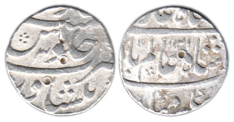 Shah Alam I, Silver, Rupee, Peshawar Mint, AH 1121/3, full mint name on bottom on rev (KM 