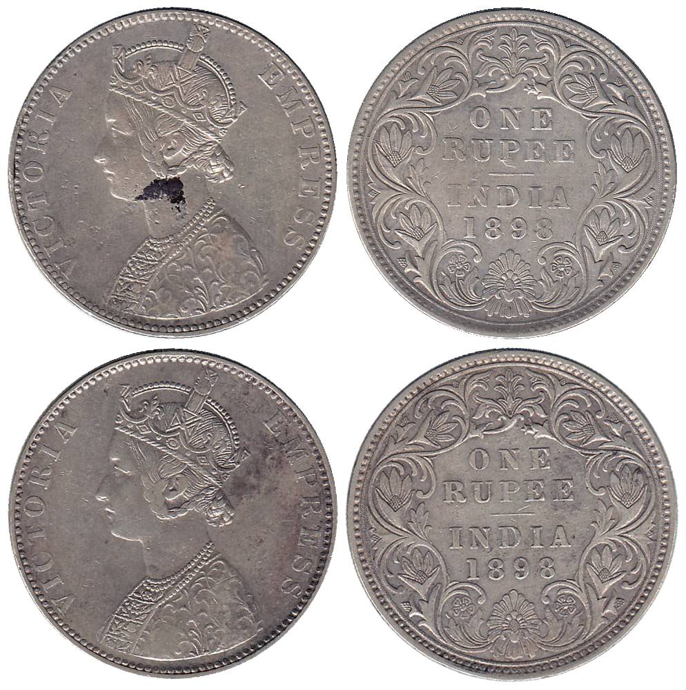 Victoria Empress, Silver (2), Rupee, 1898, B Incused, Bombay Mint, C/2/I/B incused. Very F