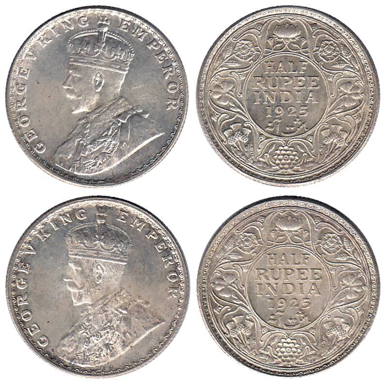 George V, Silver (5), ½ Rupee, 1925, Bombay Mint. All UNC with luster, Scarce. 5 coins