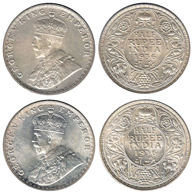 George V, Silver (4), ½ Rupee, 1936, Bombay Mint. All UNC with luster, Scarce. 4 coins
