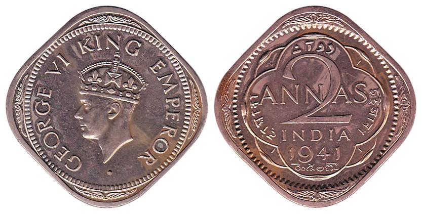 George VI, Copper, 2 Annas, 1941, Restrike Proof. Rare.
