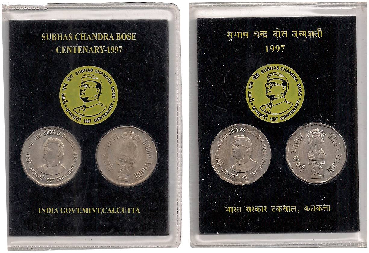1997, Collector’s UNC Pack of the Birth Centenary of Subhas Chandra Bose, Kolkata Mint, 2 