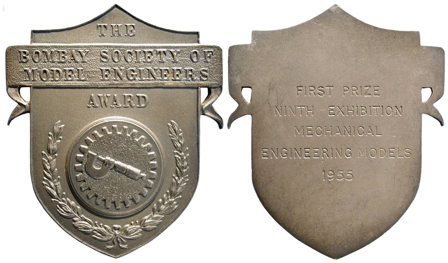 Bombay Society of Model Engineers Medal, 122.30 g, the medal in the form of a shield with 