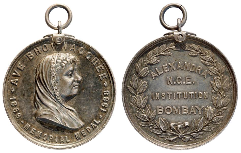 Alexandra Native Girls English Institution Bombay Bhowanaggree Memorial Medal, Silver, 25.