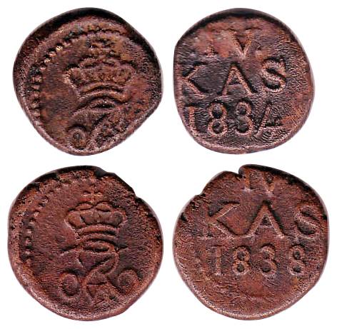 Frederik VI, Copper (2), Kas, 1834, 1838 (KM 159.1). Very Fine+ for the type.