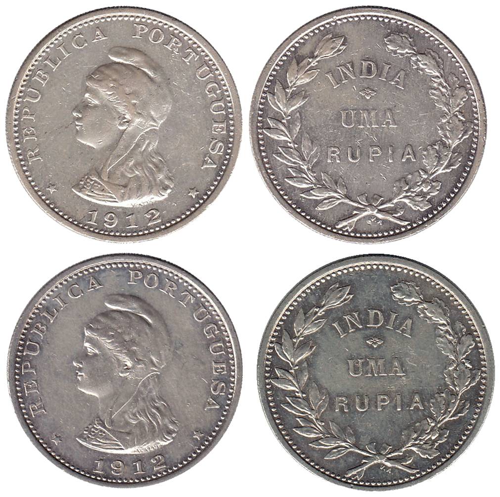 Silver (2), Uma (1) Rupia, 1912, numeral 2 is re-engraved on 1 of 1911. Very Fine, Scarce.