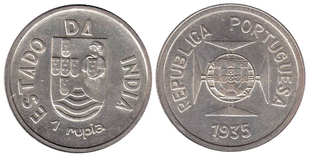 Silver, Uma (1) Rupia, 1935. About UNC, rare.
