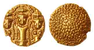 3-Svami Pagoda, Gold, 3.46 g, thee human figures, namely Tirupati Balaji in the centre and