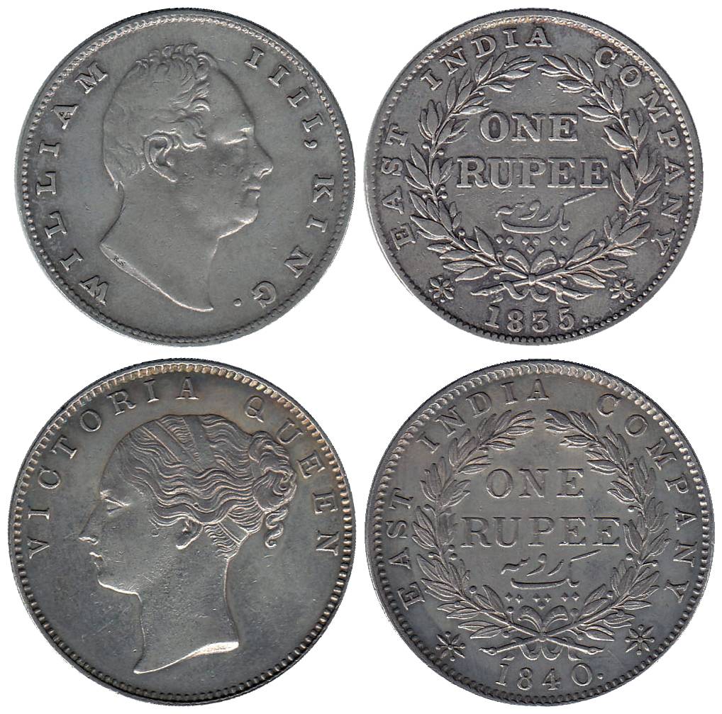 William IV and Victoria Queen, Silver (2), Rupee, 1835, RS incused, Calcutta Mint; 1840, C