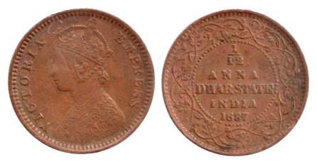 Victoria Empress, Copper, 1/12 Anna, 1887, Calcutta Mint. Very Fine, Scarce.