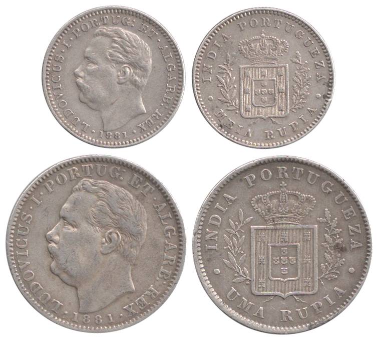 Luis, Silver (2), Rupee and ½ Rupee, 1881. Very Fine, Scarce. 2 coins