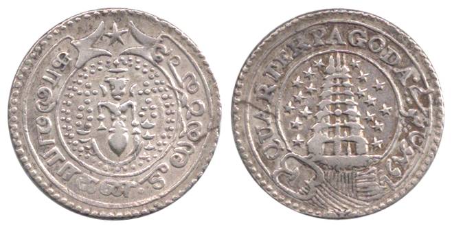 ¼ Pagoda, Standing Vishnu type, 2nd issue, ND, 1808-1815 issue with 9 stars on either side