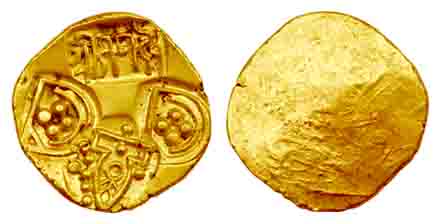 Paramaras of Vidarbha, Jagadeva, Gold, 3.66 g, Padma Tanka, Punches of a temple showing a 