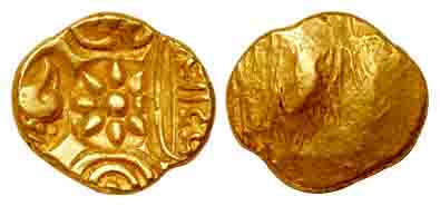 Yadavas of Devagiri, Kanha (Krishna) Deva, Gold, 3.80 g, Padma Tanka type with punch-marke