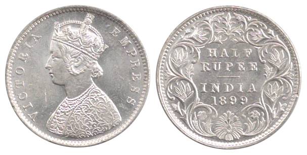 Victoria Empress, Silver, ½ Rupee, 1899, Bombay mint (KM 491). UNC, Rare.