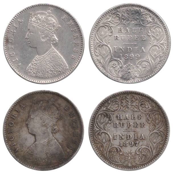 Victoria Empress, Silver (2), ½ Rupee, 1897 and 1899. About Very Fine, Scarce. 2 coins