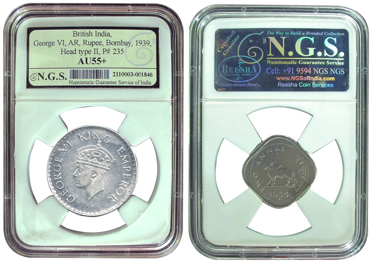 George VI, Silver, Rupee, 1939, Bombay Mint, Head Type II (Pridmore# 235). Graded and Slab