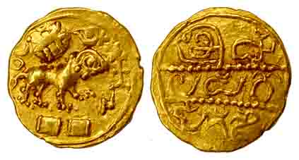 Hoyasalas of Dwarasamudra, Vinayaditya (AD 1047-1098), Gold, 4.09 g, Gadyana, a lion walki
