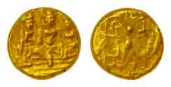 Vijayanagara Empire, Tirumalraya (AD 156-1572), Gold, 1.67 g, ½ Pagoda, Ram-Lakshman-Sita 