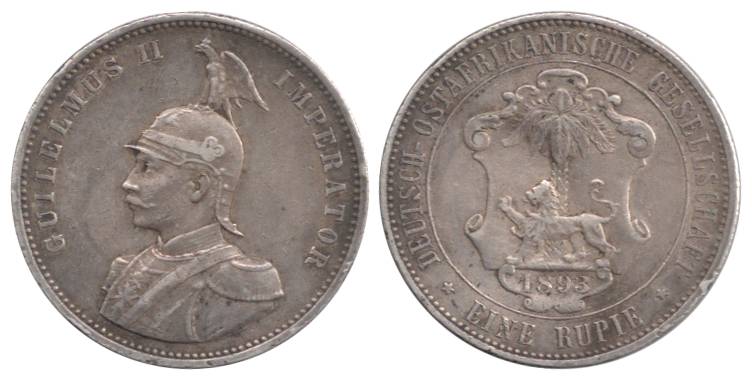 German East Africa, Wilhelm II, Silver Rupee, 1893. About Very Fine, Scarce.