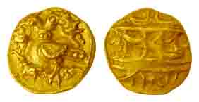 Vijayanagara Empire, Achyutadeva Raya (AD 1529-1542), Gold, ½ Pagoda, 1.66 g, the Puranic 