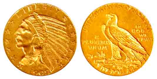 USA, Gold, 8.36 g, 5 Dollors, 1909, Indian Head. About Extremely Fine.