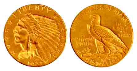 USA, Gold, 4.19 g, 2½ Dollors, 1927, Indian Head. About Extremely Fine