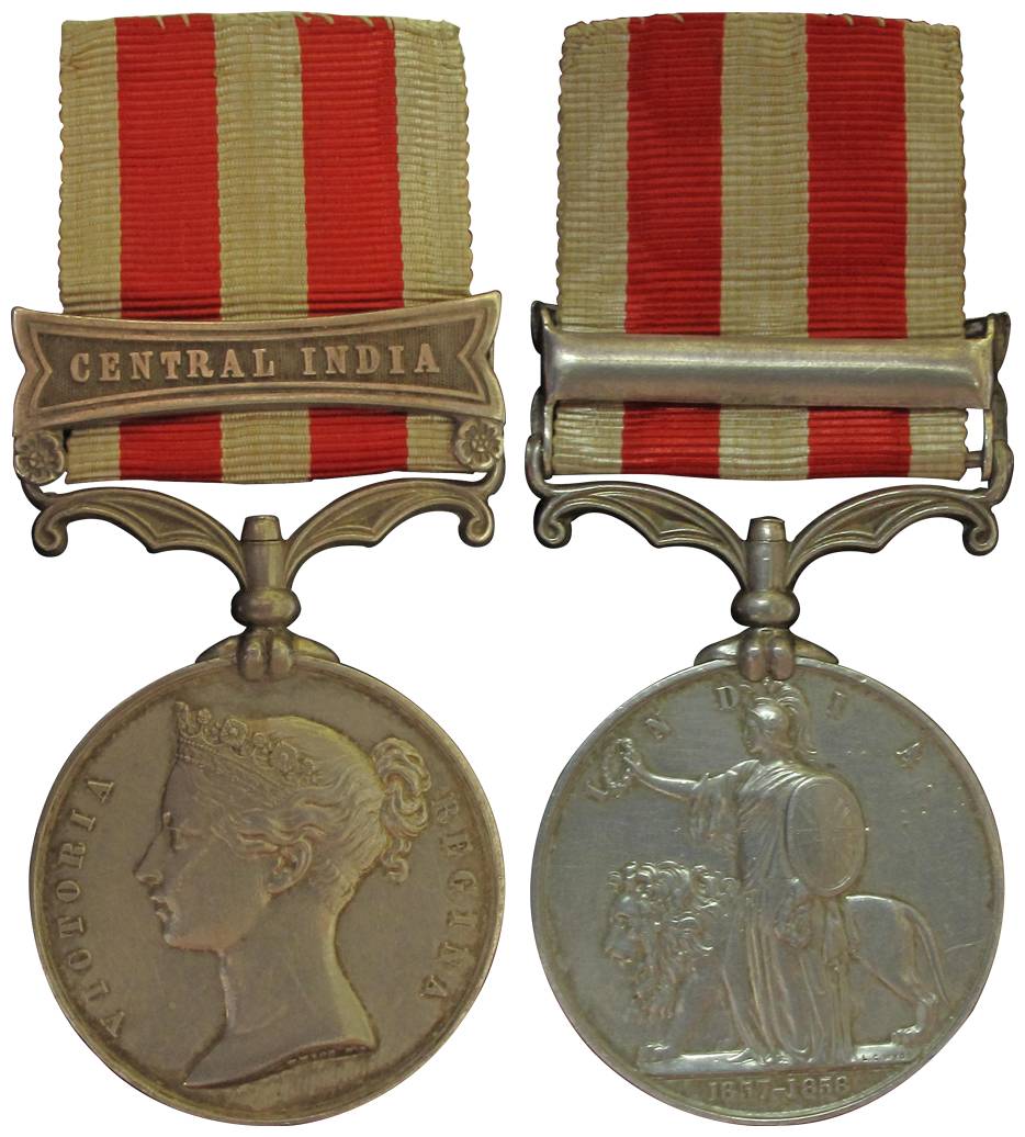 Mutiny Medal, Silver, Medal of the 1857-58 Mutiny, Central India Bar, with suspension and 