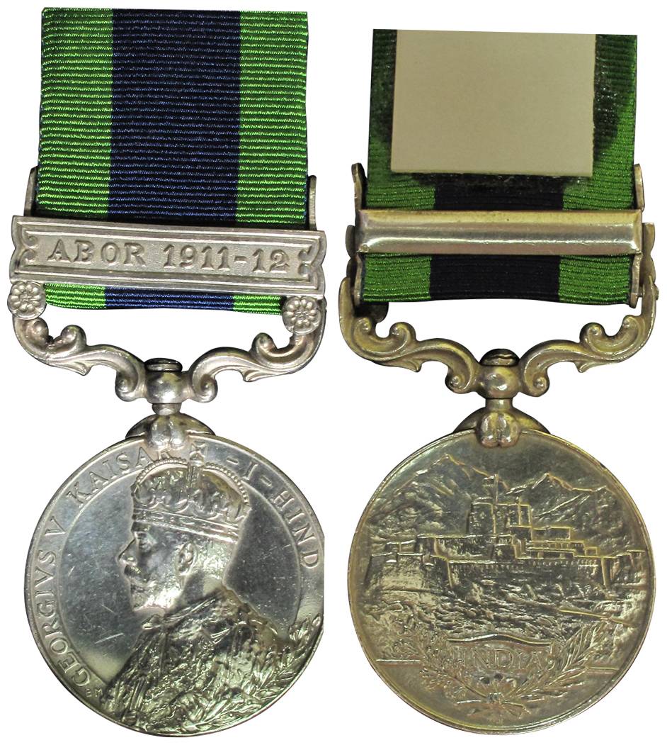 IGS Medal, Indian General Service, George V, 1 bar, ABOR 1911-12 on bar, awarded to 3755 S