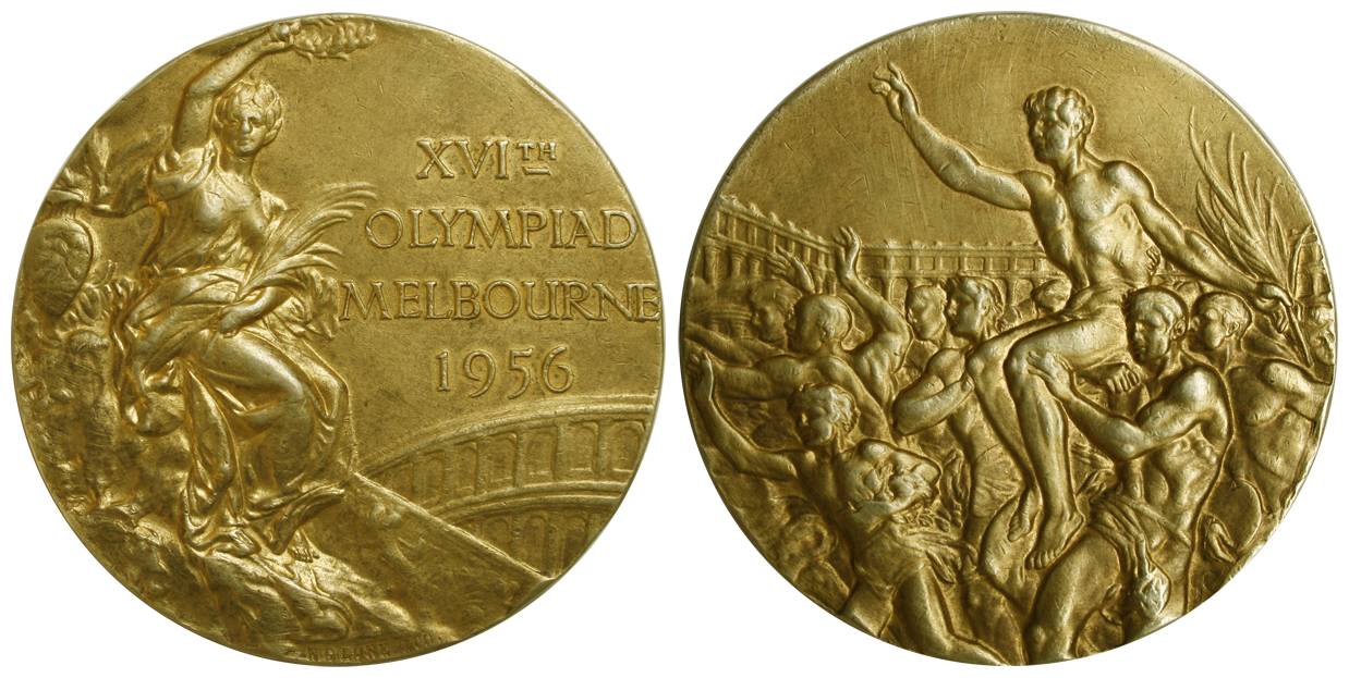 Olympics Medal, Gold plated Silver, 70.74 g, 16th Olympics Games, Melborne, Australia, 195