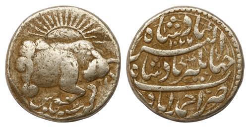 Jahangir, Silver, Zodiac Rupee, Taurus Sign Ahmedabad Mint, AH 1027/13 (KM 150.4). Very Fi