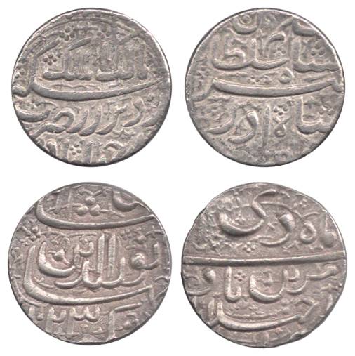 Jahangir, Silver (2), Rupee, Ahmedabad Mint, Salim and Muzain types. First Fine+, second A